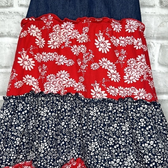 PINKY girls sleeveless halter top style dress. Backless. Red, white and blue. - Picture 3 of 10